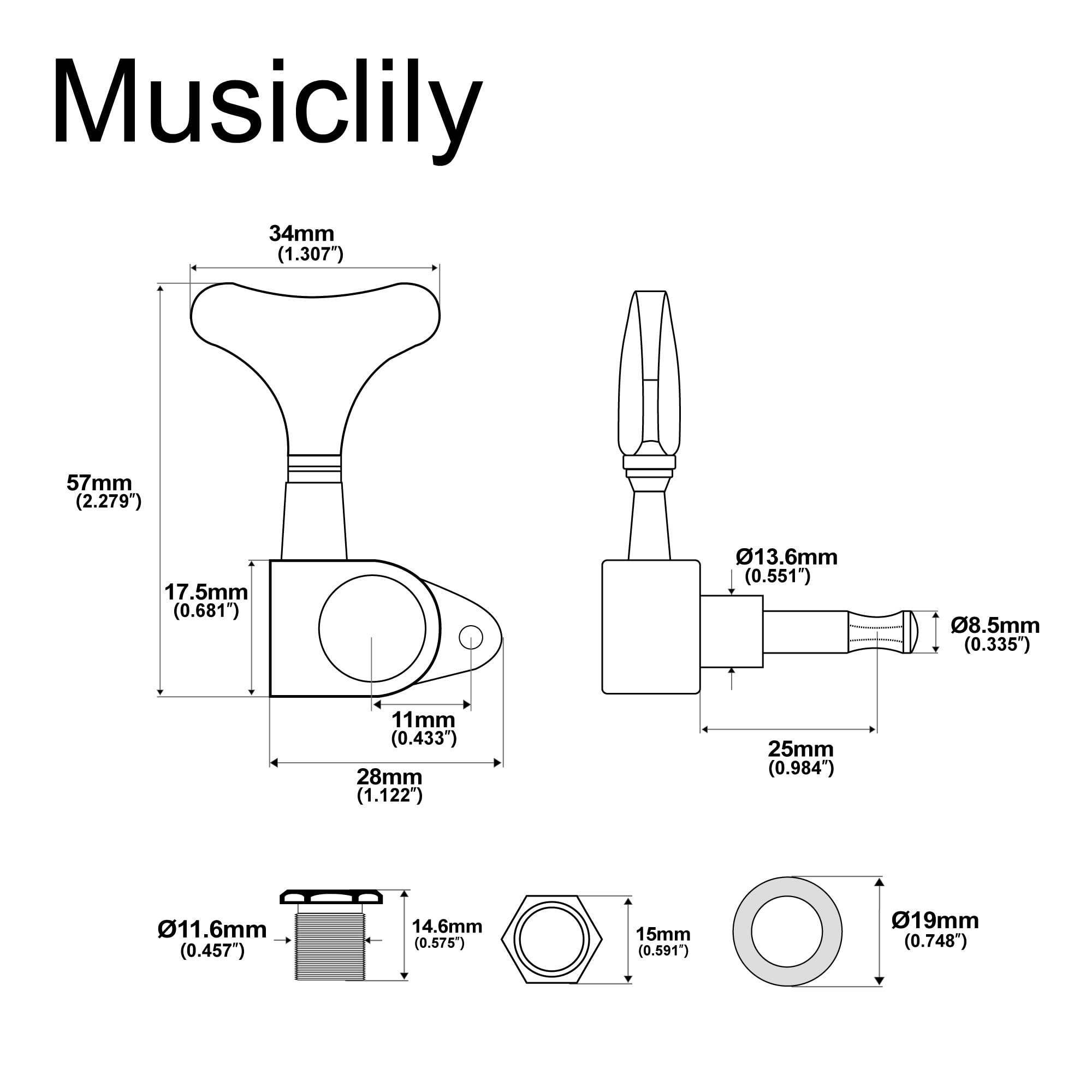 Musiclily Pro 2+2 Sealed Bass TunersTuning Keys Pegs Machine Heads for Ibanez Style Precision Jazz Bass, Gold